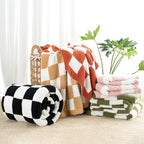 Carriediosa Checkered Throw Blanket 60" X 80" Twin, 400GSM Ultra Soft Microfiber Fuzzy Fluffy Reversible Cute Preppy Knitted Blankets Cozy Plush Fall Throws for Couch, Bed, Sofa, Rust