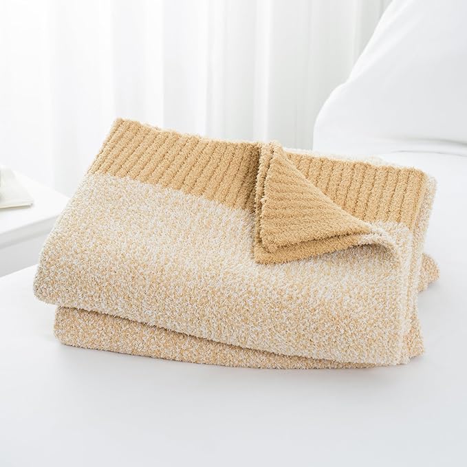 Carriediosa Heather Throw Blanket 50" X 60", 400GSM Ultra Soft Microfiber Fuzzy Fluffy Reversible Knitted Blankets Cozy Plush Lightweight and Warm Fall Throws for Couch, Bed, Sofa, Yolk Yellow