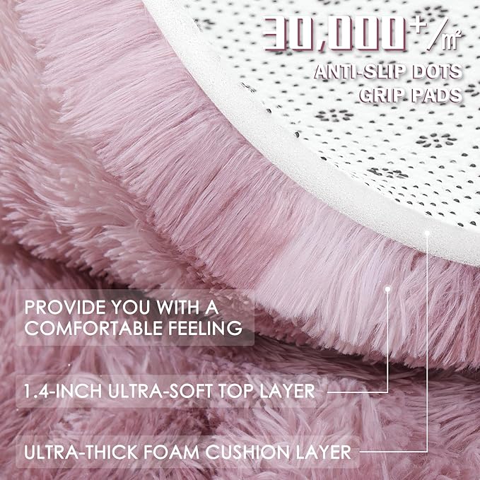 OLANLY Dusty Pink Tie-dye Round Rugs for Bedroom - Machine Washable, 4x4 Feet Circle Area Rugs for Living Room, Soft and Fluffy Shaggy Carpet for Teen Girls and Boys, Dorms, Home Decor Aesthetic