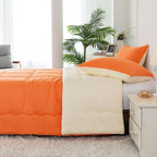 COTTEBED Reversible Softness Bright Orange and Beige King Size Comforter Set Clearance, Jersey Knit T-Shirt Feel California King Cozy Bedding Down Blanket Quilt & Pillowsham for Women Men All Season