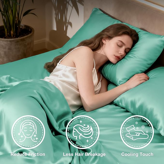 Love's cabin Twin Satin Sheets Sets - 3 Piece Aqua Silky ed Sheets with Deep Pockets, Luxury Silk Feel Satin Twin Size Sheet Set Bedding Set (1 Flat Sheet,1 Fitted Sheet,1 Pillow case)