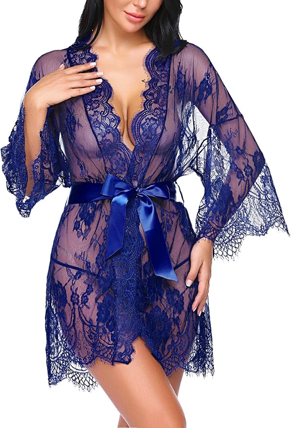 Avidlove Women's Lace Kimono Robe Babydoll Lingerie Mesh Nightgown S-5XL