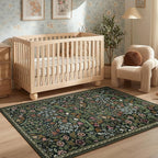 Lahome Claude Floral 3x5 Rugs for Entryway, Botanical Green Machine Washable Boho Throw Rugs for Entrance, Non-Slip Maximalism Stain-Resistant Soft Carpet for Bedroom, Kids Room, Dorm