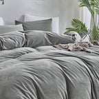 CLOTHKNOW Grey Velvet King Size Comforter Set Gray Bedding Comforter Sets Soft Flannel Comforter with 2 x Pillow Cases