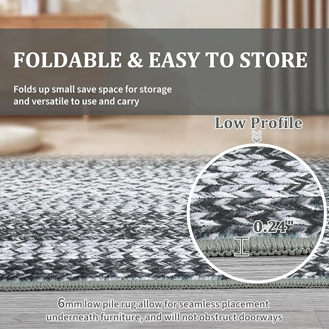 RUGSREAL Runner Rug for Hallway Kitchen Runner 2x10, Machine Washable Long Runner Throw Mat, Non Slip Entryway Rug Stain Resistant Braided Printed Carpet for Bedroom Living Room, Grey
