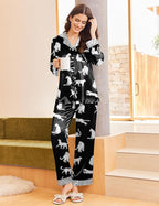 Ekouaer Silk Pajamas for Women Long Sleeve Satin Pajama Set Silky Pj Sets 2 Piece Button Down Loungewear Sleepwear