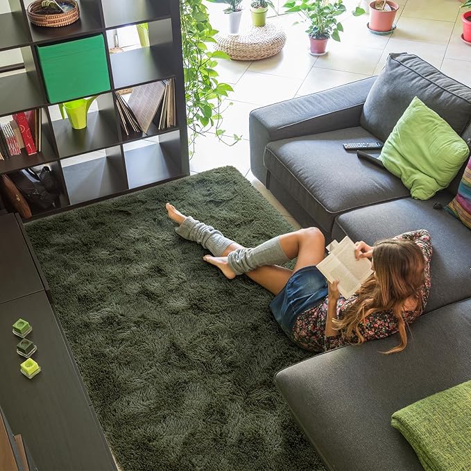 Softlife Ultra Soft Fluffy Area Rugs for Bedroom, Girls and Boys Room Kids Room Nursery Rug, 6 x 9 Feet Shaggy Large Fur Indoor Plush Modern Floor Carpet for Living Room Christmas Decor, Olive Green