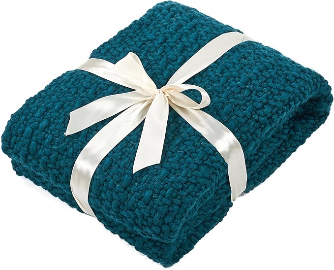 Home Soft Things Basket Weave Throw Blanket, Soft Cozy Warm Blanket with Braided Decorative Throw for Couch Sofa Outdoor Indoor, Teal, 50''x60