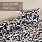 MR&HM Satin Sheets with Elastic Corner Straps, Twin Size 3-Piece Silky Bedding Set, Deep Pocket 15 Inches, Good for Hair & Skin (Twin, Cow Print)
