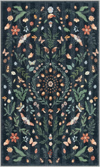 Lahome Insect Botanical 3x5 Washable Rugs for Entryway Soft Rug for Bedroom, Black Kitchen Rugs Non Slip Washable, Boho Floral Indoor Throw Carpet for Bathroom Laundry Living Room(Black,3x5)