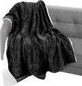 Elegant Comfort Throw Blanket, Reversible Sherpa Flannel, Ultra-Soft, Fuzzy, Cozy and Plush- All Season Lightweight Decorative Throw, 50 x 60 inches, Solid Sherpa Throw, Black