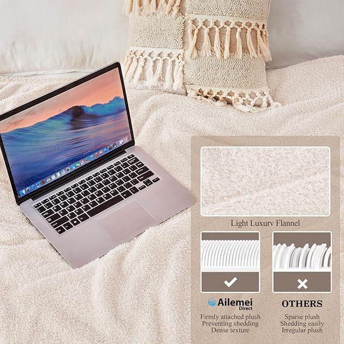 Ailemei Direct Knit Throw Blanket for Bed, Soft Thin Blankets for Sofa, Couch, Camping, Office Chair, Cozy Touch Lightweight Breathable Blanket All Season Use, Sand 50"x70"