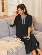 Ekouaer Women's Zipper Robe 3/4 Sleeves Housecoat Full Length Nightgown Soft Loungewear Robe with Pockets S-3XL