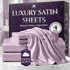 SLEEP SANCTUARY Satin Sheets King Size – 4 Piece Luxury Silky Bed Set, Softer Than Silk, 15" Deep Pocket, Cooling & Wrinkle-Free, Moisture-Wicking & Breathable for Hair & Skin (Lavender)