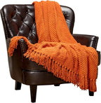 Chanasya Premium Textured Knit Throw Blanket with Tassels - Soft, Cozy Blanket for Couch, Bed, Living Room - 50" x 65” - Orange