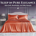 SLEEP SANCTUARY Satin Sheets King Size – 4 Piece Luxury Silky Bed Set, Softer Than Silk, 15" Deep Pocket, Cooling & Wrinkle-Free, Moisture-Wicking & Breathable for Hair & Skin (Burnt Orange)