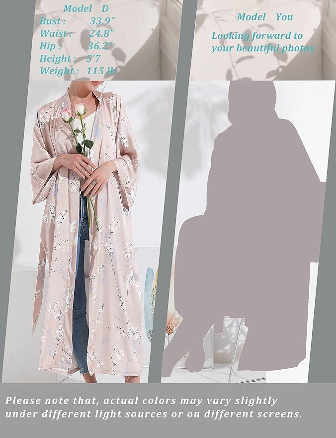 Aensso Long Soft Lightweight Silky Kimonos Robes for Women, Luxury Japanese Floral Womens Kimono Robe