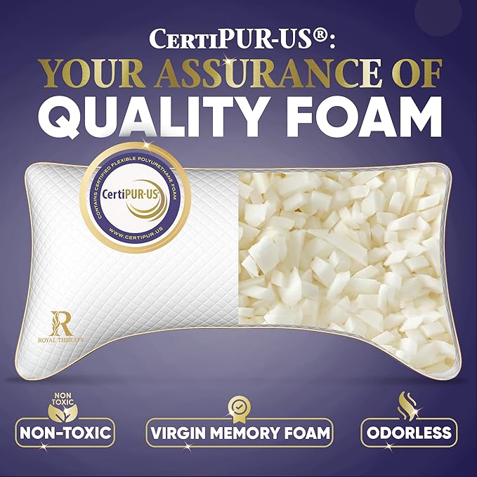 Royal Therapy Queen Memory Foam Pillow, Adjustable Shredded Odor-Free Cut-Out Bed Pillow for Neck & Shoulder Pain Relief, Breathable Support for Back, Stomach, Side Sleepers, BioForm