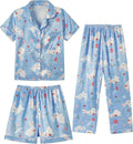Hupohoi Unisex Girls Boys Kids Pajama Sets Button Down Satin Sleepwear Nighty 3PCS Silky Lounge Sets Nightwear