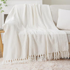 BATTILO HOME Cream White Throw Blanket for Couch, Ivory Throw Blanket for Bed, Warm Decorative White Blanket Throw for Home Decor, 50" x 60"