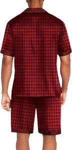 Ekouaer Men Satin Silk Pajamas Set with Pockets Sleepwear Shorts Satin Summer Loungewear 2 Piece Button Down Set S-3XL
