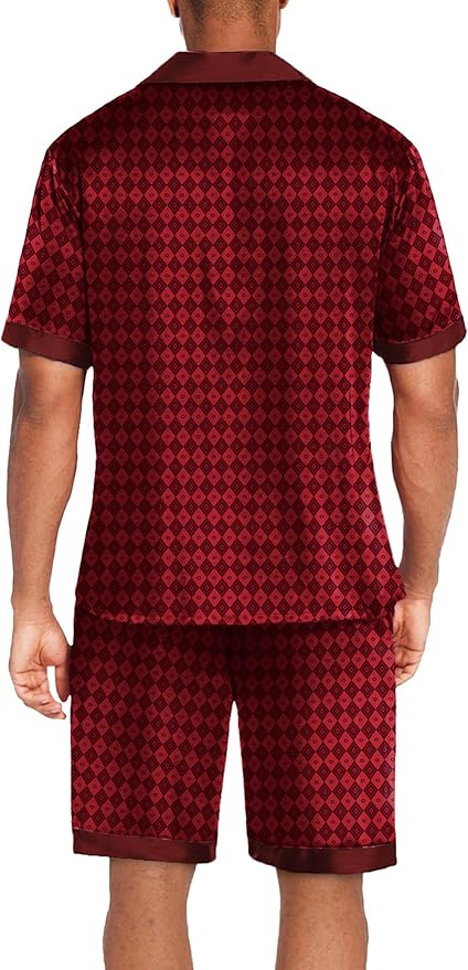 Ekouaer Men Satin Silk Pajamas Set with Pockets Sleepwear Shorts Satin Summer Loungewear 2 Piece Button Down Set S-3XL