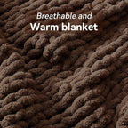 Negwoo Chunky Knit Throw Blanket, 40''*50'' Knitted Throw Chenille Yarn for Bed Couch, Handmade Dark Brown Crochet Big Thick Blanket, Machine Washable Cute Comfy Blanket for Home Decor