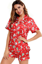 SWOMOG Womens Silk Satin Pajamas Set Short Sleeve Sleepwear Button Down Top and Shorts Loungewear 2 Piece Pjs Set XS-3XL