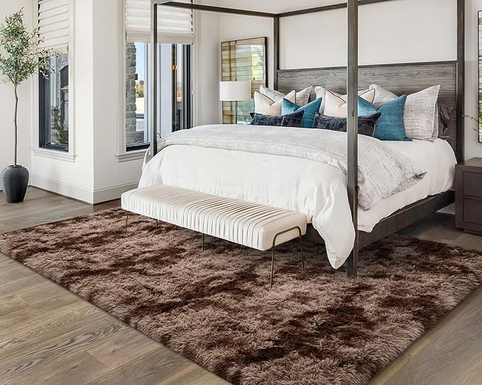 Softlife Area Rug for Bedroom, Fluffy Shag Plush Shaggy 4x6 Brown Rugs for Living Room Girls Kids, Throw Soft Fuzzy Tie Dyed Small Carpet for Dorm Bedside Ultra Cozy Non-Slip Indoor Decor