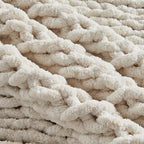 Carriediosa Chunky Knit Throw Blanket 50" X 60", 100% Hand Made Large Chenille Loop Yarn Soft Fluffy Throws for Couch Sofa Bed, Big Crochet Cozy Heavy Thick Cable Woven Blankets, Cream White