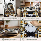 Country Long Hallway Cow Print Rug,2x6ft,Faux Cowhide Animal Print Southwestern Runner Rug,Western Aztec Tribal Decor Rustic Runner Rugs, Non-Slip Washable Floor Mat for Kitchen Bedroom