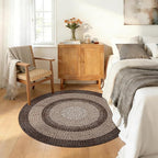 Modern Bordered Round Area Rug 4ft Washable Bedroom Circle Rugs Non Slip Stain Resistant Dining Room Round Throw Carpet Contemporary Circle Mats for Living Room Kitchen Nursery, Brown