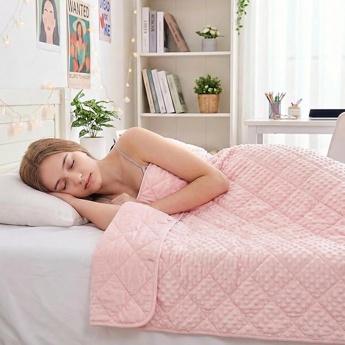 yescool Pink Weighted Blanket for Adults 15 lb, 48 * 72in Twin Full Size Heavy Throw Blanket for Teens Better Sleep