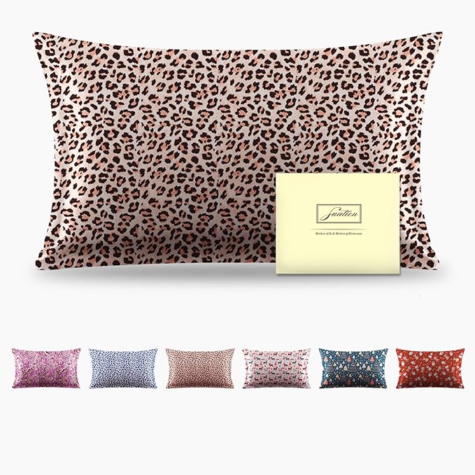 Mulberry Silk Pillowcase for Hair and Skin Standard Size Leopard Print Silk Pillow Cases with Zipper Soft Breathable Smooth Cooling Silk Pillow Covers for Sleeping (Taupe Leopard, 20"X 26",1Pcs)