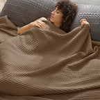 PHF Ultra Soft Waffle Weave Blanket Queen Size 90"x 90"- Washed Lightweight Breathable Cozy Woven Blanket for Bed - Aesthetic Decor for Couch Bedding Sofa Home Car - Mocha