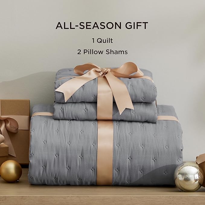 Bedsure King Quilt - Grey Bedspread King Size & Lightweight Comforter, Modern Coverlet with Clover Pattern, Ultra Soft All-Season Bedding, 106 x 96 Inches | Stitch-Free Quilting, Ultra Soft, Lightweight, Machine Washable, Pet-Friendly