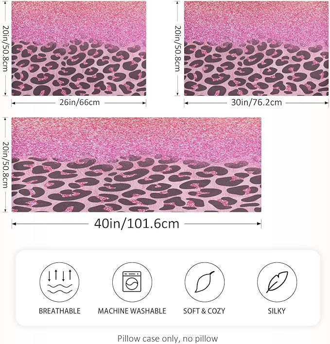 Satin Pillowcase for Hair and Skin, Pink Glitters Leopard Prints Silk Pillowcase Soft and Cozy Body Pillow Covers, King Size Satin Pillow Cases with Envelope Closure(20x40 Inch), 1PC