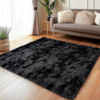 Tie-Dyed Black Rugs for Bedroom 3x5 ft - Ultra Soft Faux Fur Area Rug - Plush Non-Slip Shaggy Carpet for Living Room, Cozy Fluffy Rug for Kids Boys Girls Dorm Nursery Room, High Pile Floor Carpet