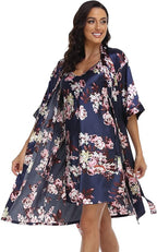 Women's Satin Robes Set with Nightgown Silk Kimono Pajamas 2 Piece Sleepwear Camisole Wedding Bride Gown Set