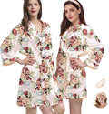 WJing Yi Jia 2Pcs Womens Floral Kimono Robe Silk Robes Bride Bridesmaid Satin Robes Bridal Dressing Gown Silky Bathrobe