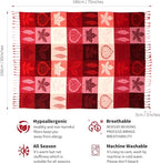 Bohemian Chenille Jacquard Tassel Throws - Reversible Red&Pink Maple Leaf Design for Boho Hippie Vibes - Oversized Blankets for Large Couch, Furniture, Sofa, Chair…