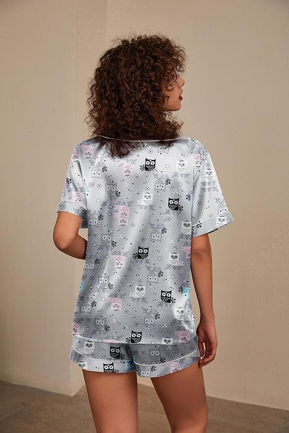 Ekouaer Silk Pajama for Women Short Sleeve Satin Pj Set Two Piece Soft Sleepwear Loungewear, S-XXL