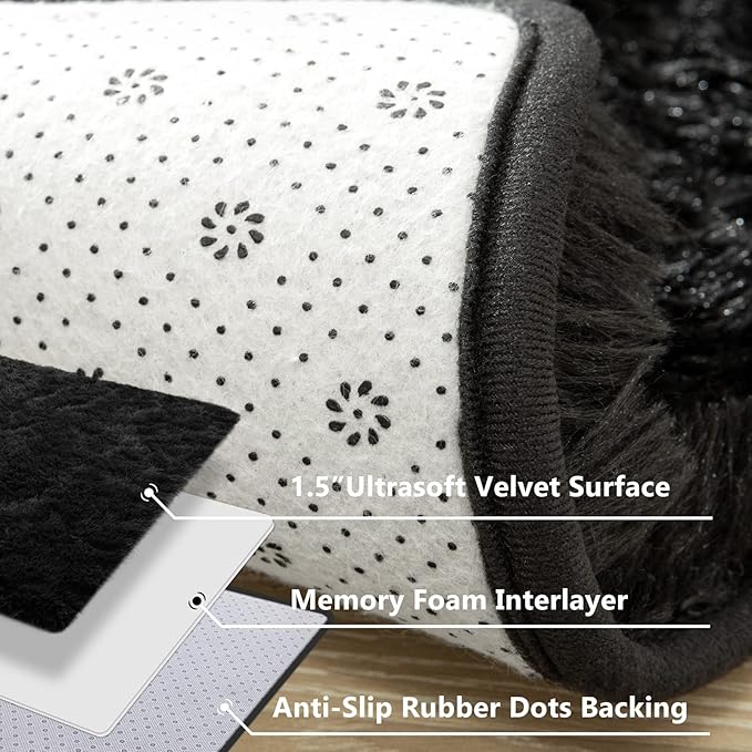 Jelymark Super Soft Shaggy Rug for Bedroom, 4x5.9 Feet Fluffy Carpet for Living Room, Fuzzy Indoor Plush Area Rug for Home Decor, Furry Floor Rugs for Dorm, Kids Nursery Rug for Girls, Black