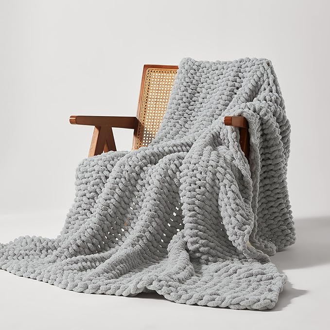 SLEEP ZONE Chunky Knit Throw Blanket for Couch, Throw Blankets for Bed - Hand Made Cozy Soft Large Rope Knot Heavy Blankets Home Decor (Grey, 50x60in)