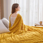 NEWCOSPLAY Super Soft Twin Blanket Mustard Yellow Premium Silky Flannel Fleece 3D Checkered Lightweight Bed Blanket All Season Use (Mustard Yellow Checkered, Twin(60"x80"))