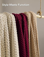 YnM Chunky Cotton Knit Throw Blanket, Cable Knit Throws for Bed Couch Sofa, Comfy & Relaxing, Decorative Piece for Farmhouse Modern Boho Rustic Scandinavian Chic Vibe, Red 80x87 Inches