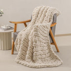 bearberry Chunky Knit Throw Blanket 50x60 Inches Handmade, Soft Chenille Yarn with Cable Rope Knot Design | Thick Cozy Large Blanket for Couch, Sofa, Bed & Living Room Home Decor | Beige