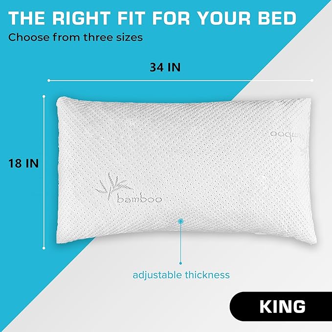 Xtreme Comforts GREENGUARD Certified King Pillows for Sleeping Made in The USA (2 Pack) | Adjustable King Memory Foam Pillow for Side, Back & Stomach Sleepers w/Removable Cooling Zipper Cover