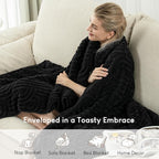 Cottonblue Jacquard Weighted Blanket for Adults 15 lbs Queen Size, Cozy Fluffy Sherpa Fleece Weighted Throw Blankets 60" x 80" for Sleep Relax, Fuzzy Warm Arch Heavy Blanket Soft for Bed Couch, Black