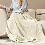 Amélie Home Knit Throw Blanket, Soft Chenille Cozy Breathable Chevron Chunky Decorative Blanket for Couch, Bed & Sofa, French-Inspired Lightweight Warm Gift for Women, Ivory, 60"x80"